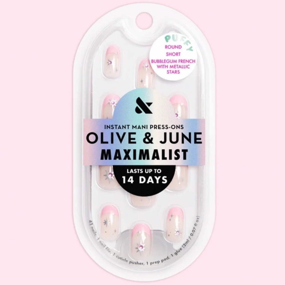 Olive & June Maximalist Puffy Round Short Press-On Nails Bubblegum French Stars